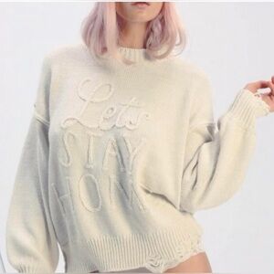 Wildfox Cream Distressed Sweater Size Large